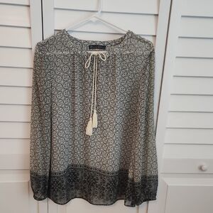 Rose & Olive Geometric Navy and Cream Blouse